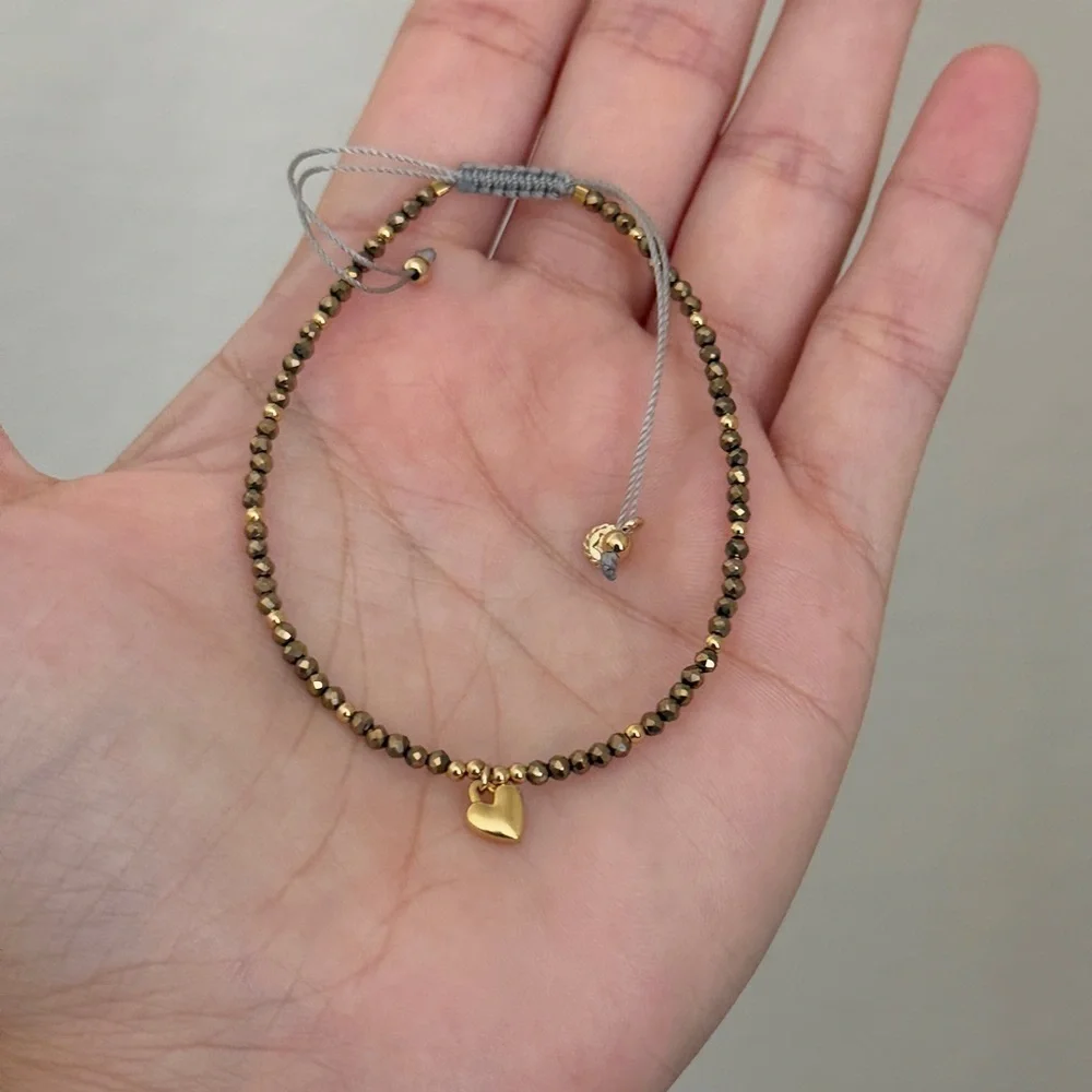 ⚜️ Gold Beaded Bracelet with Heart Charm